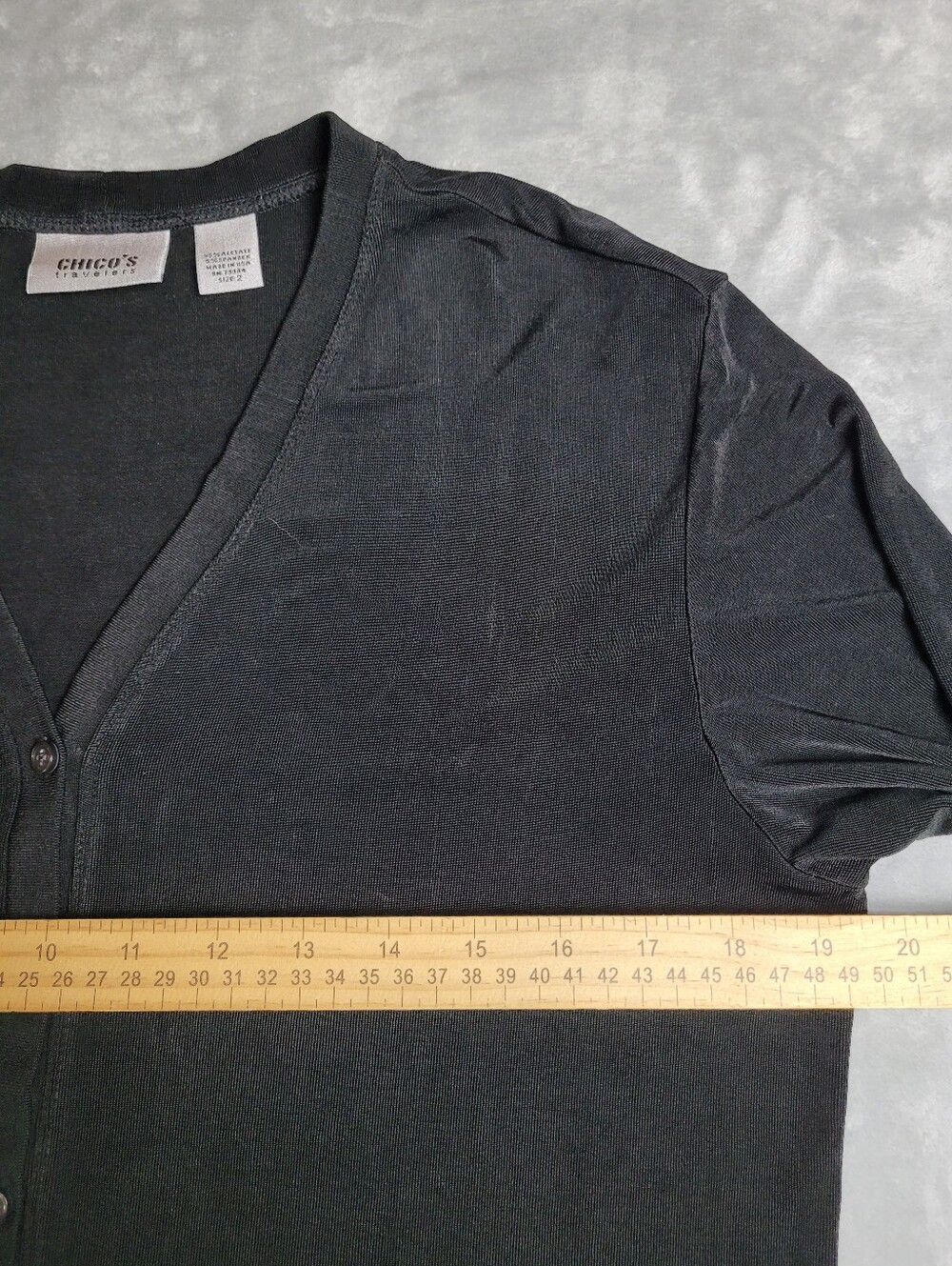 Chico's Travelers Black Slinky Knit Cardigan Size 2 V-Neck Button Front Stretch - Picture 6 of 9